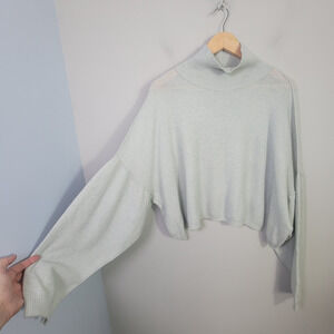 Free People Womens S 100% Cashmere Turtleneck Sweater Light Green Cropped